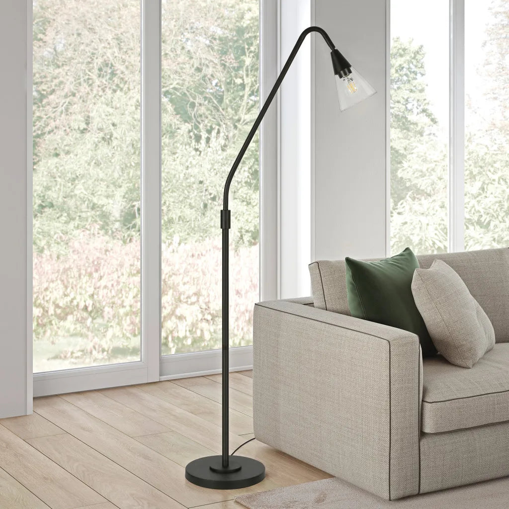 Black LED Floor Lamp with Glass Dome Shade