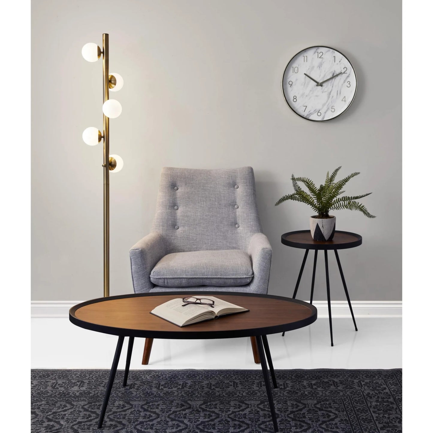 Brass LED Floor Lamp with Glass Shade