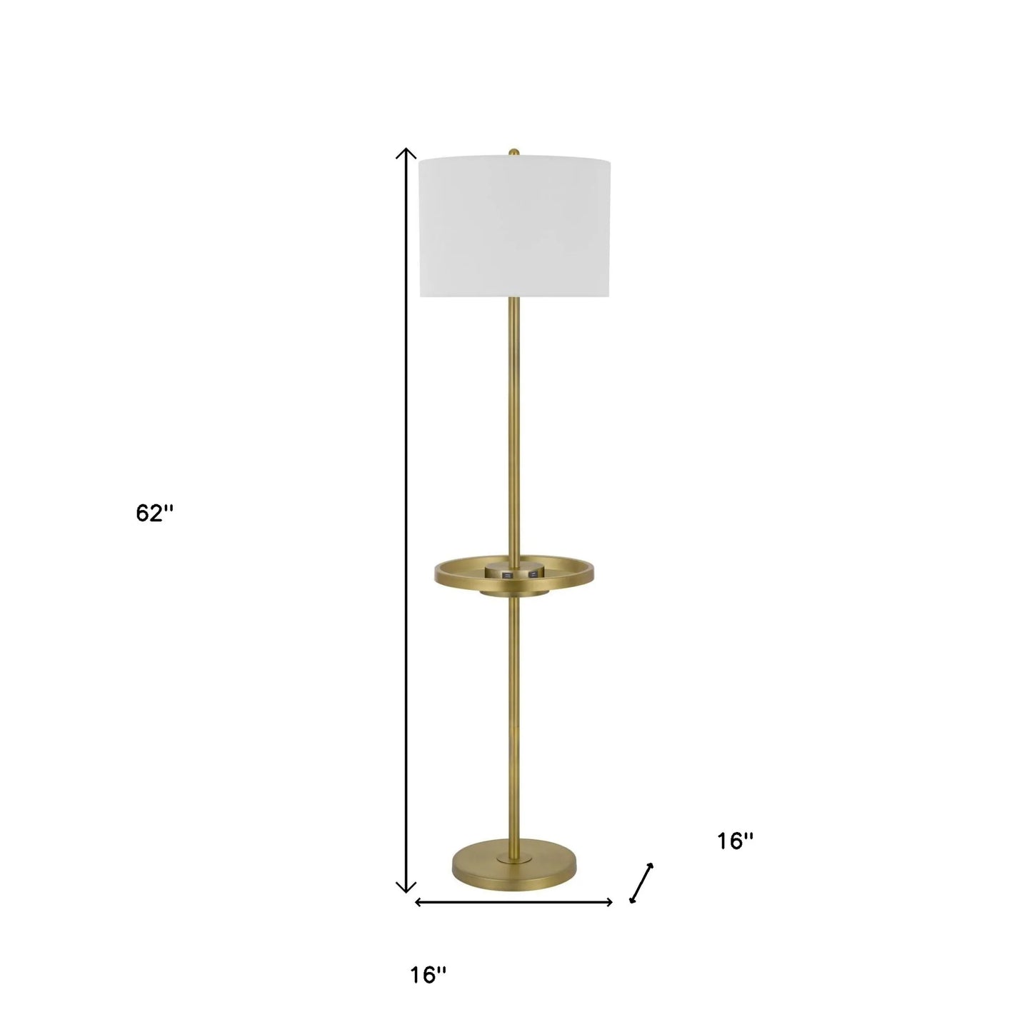 Contemporary LED Floor Lamp Brass Tray Table