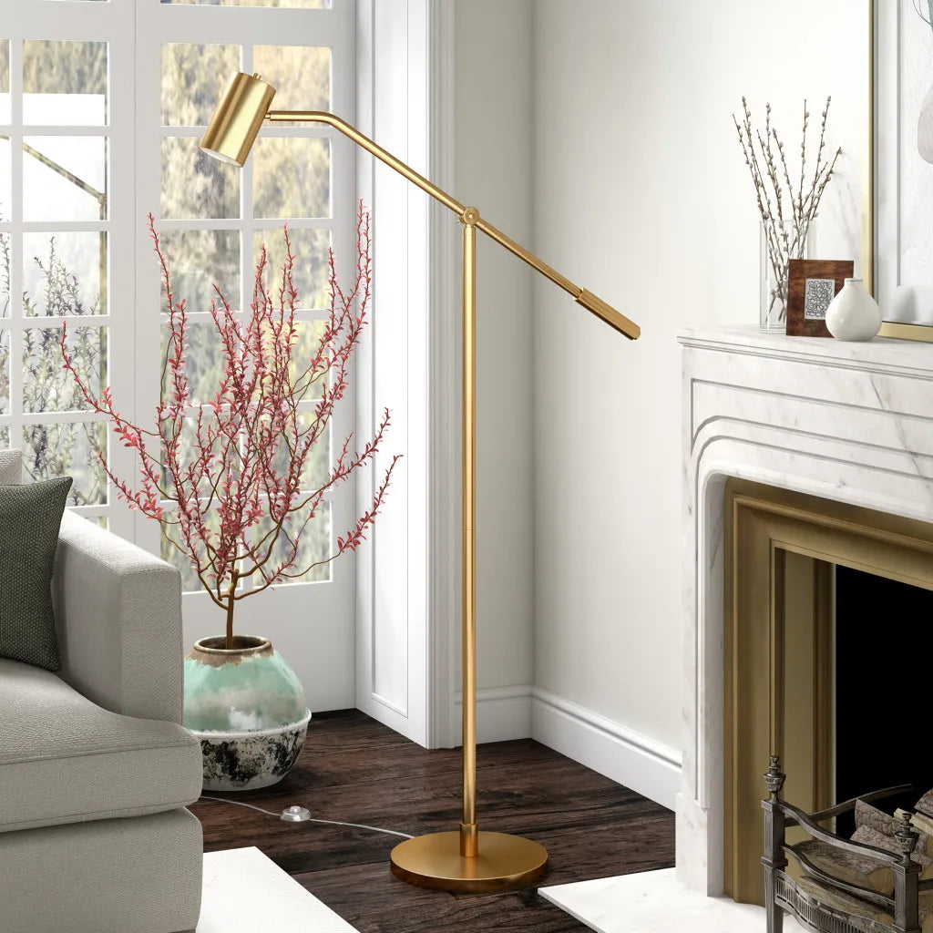 Contemporary Brass Swing Arm Floor Lamp