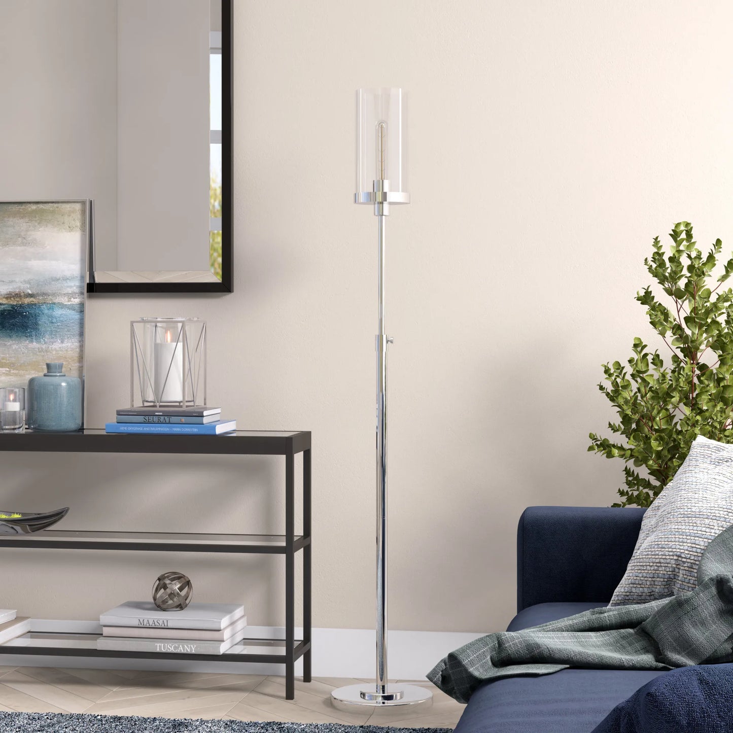 Contemporary Nickel Torchiere Floor Lamp