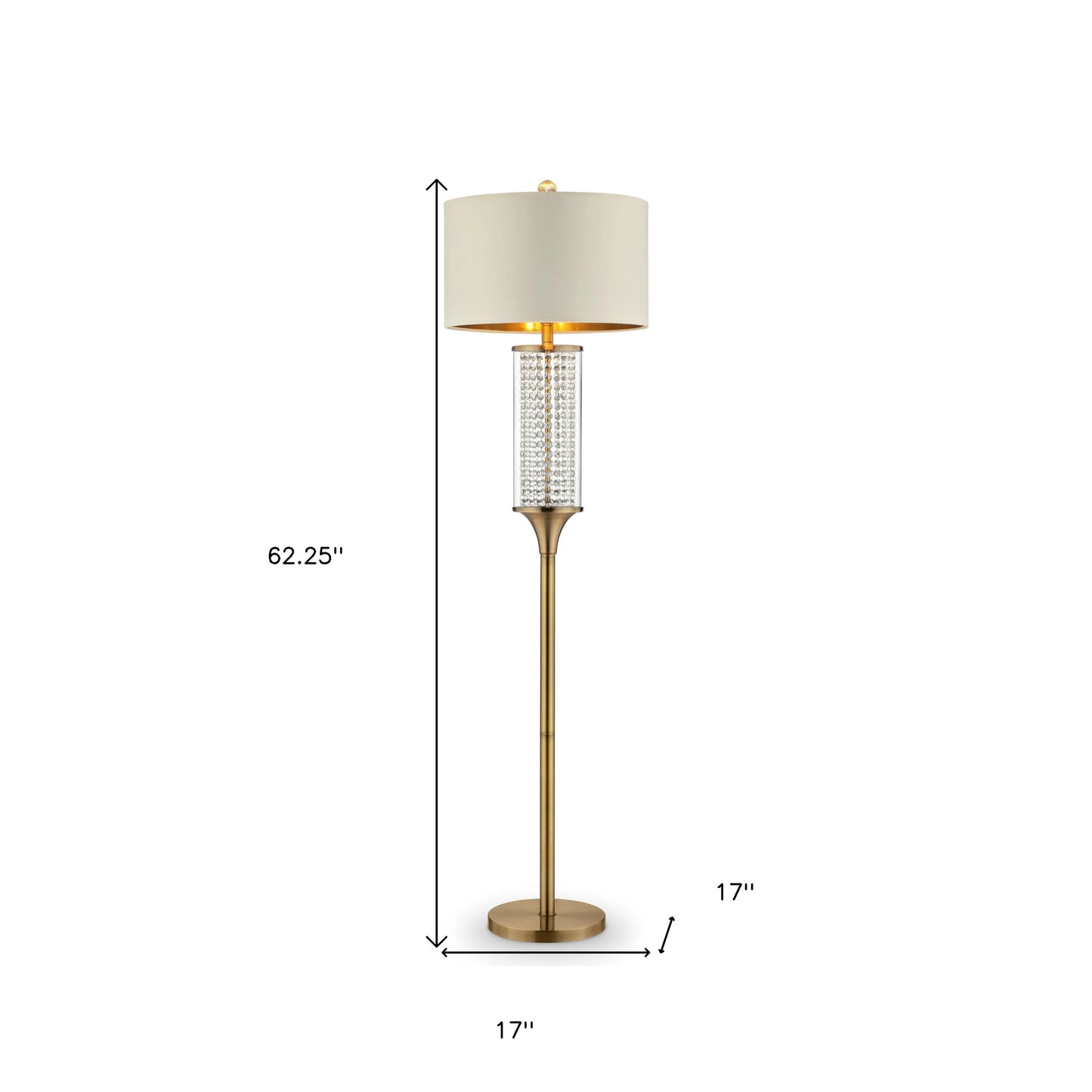Gold Column LED Floor Lamp Off-White Metal Drum Shade