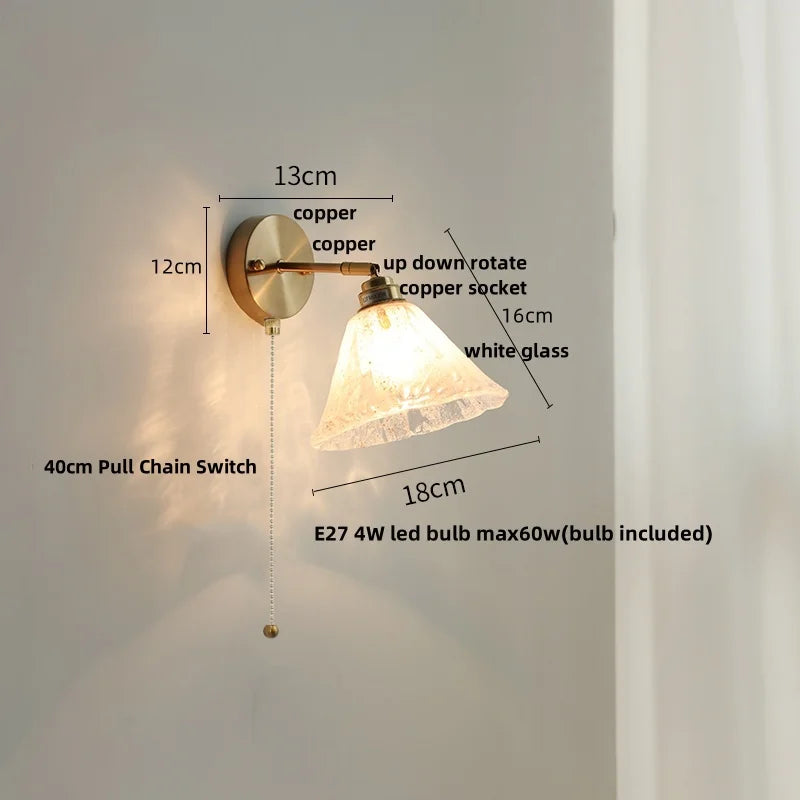 Blue Glass Pull Chain Wall Sconce Lamp
