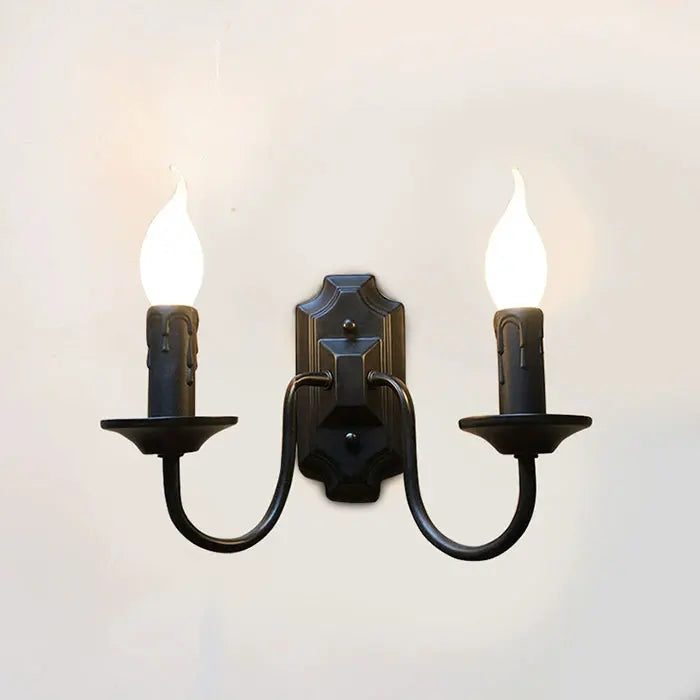 Retro Black Industrial Candle Wall Sconce Set