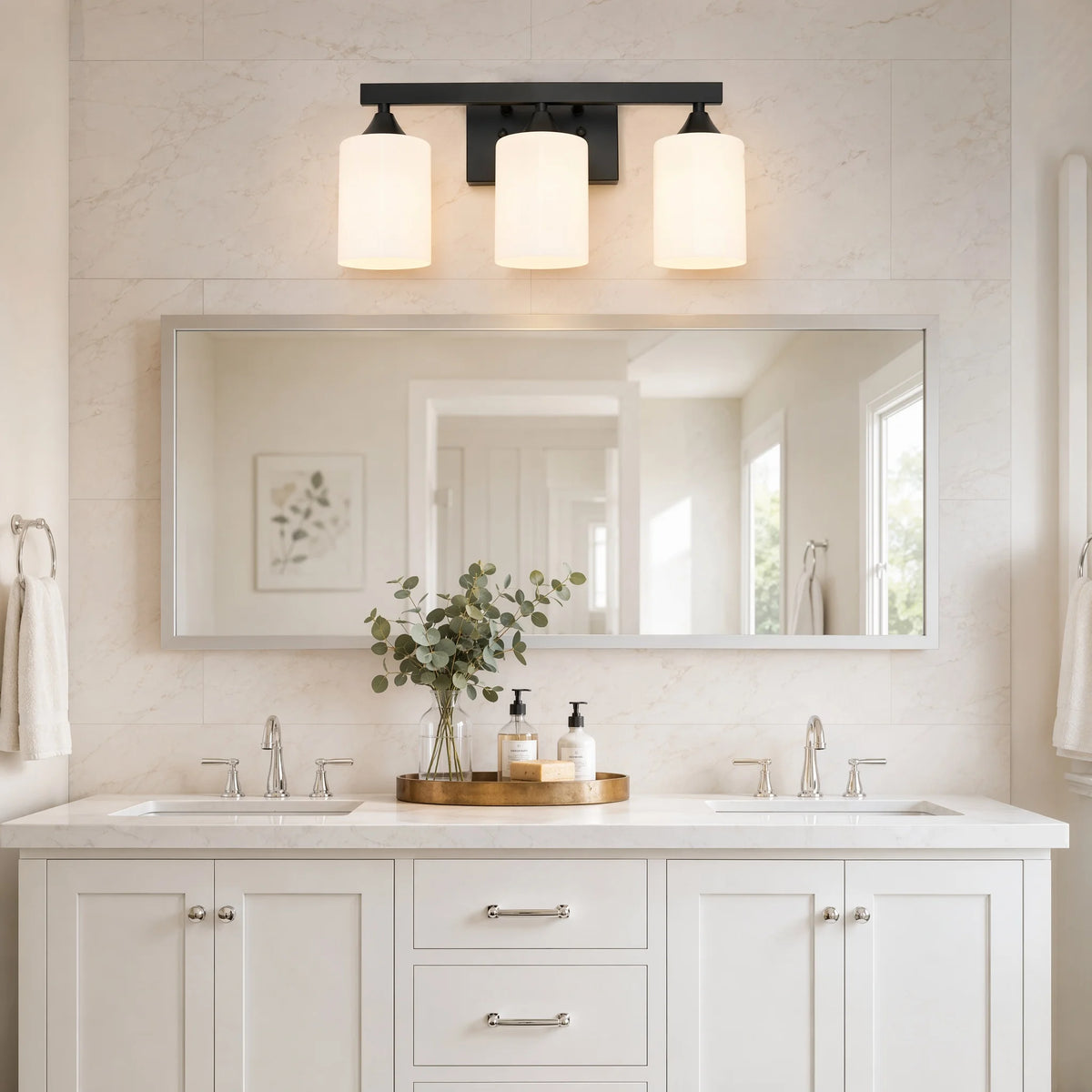 Matte Black Vanity Light with Frosted Glass — 3, 4 or 5 Lights