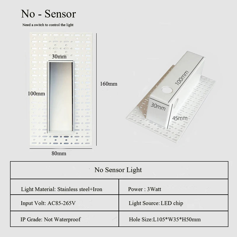 Frameless LED Stair Lamps with Motion Sensor