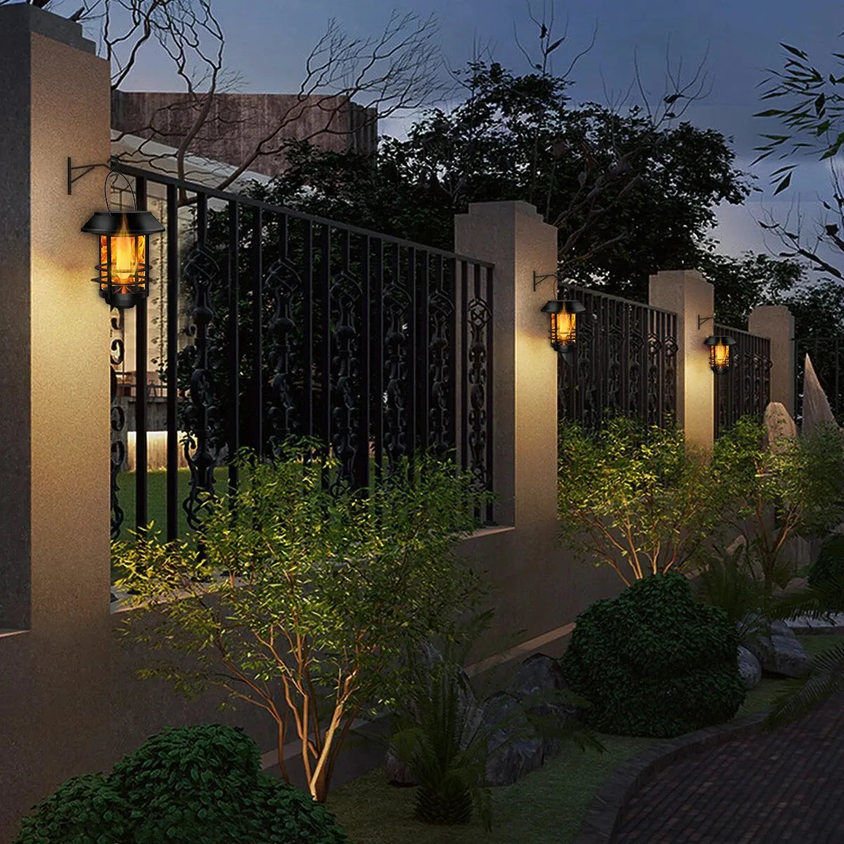 FlickerGlow Solar Wall Lanterns - 2Pack Sconce Lights