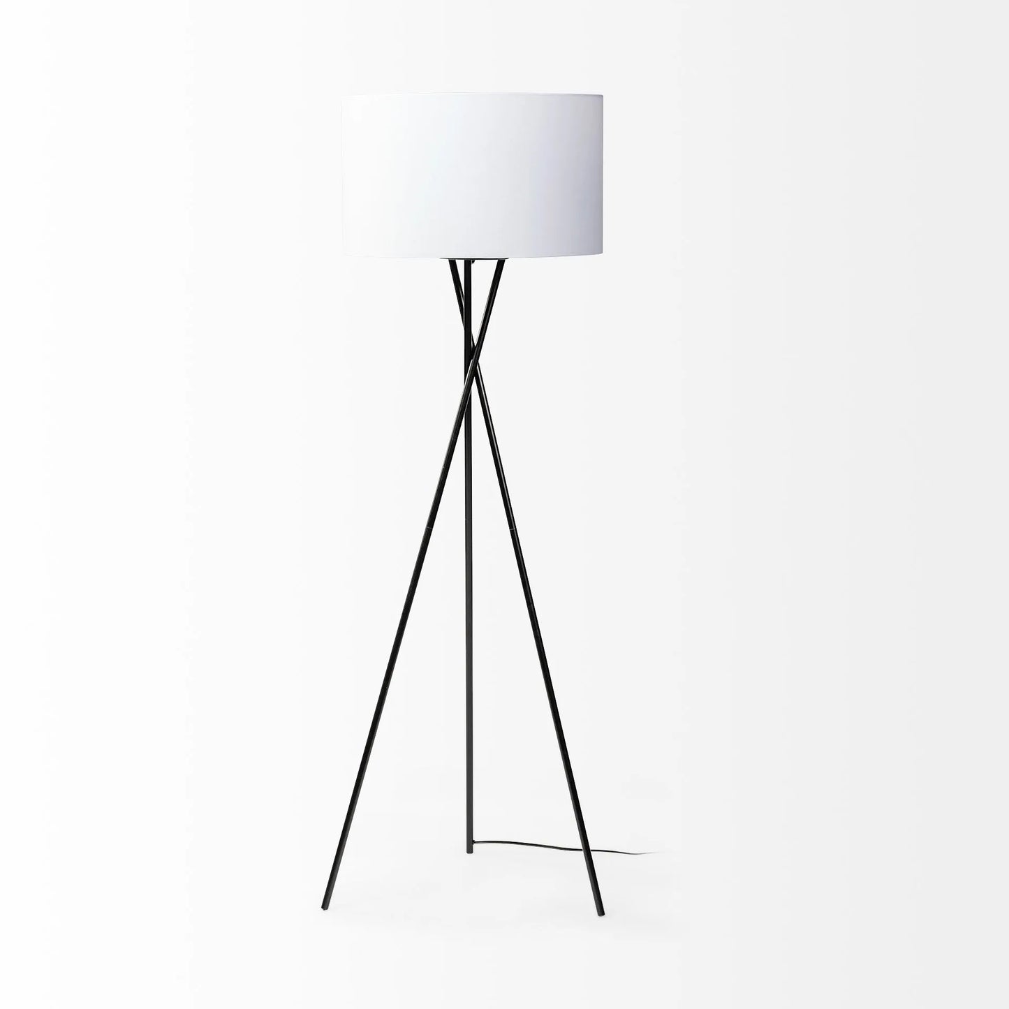 Black Tripod Floor Lamp with Drum Shade