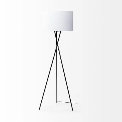 Black Tripod Floor Lamp with Drum Shade