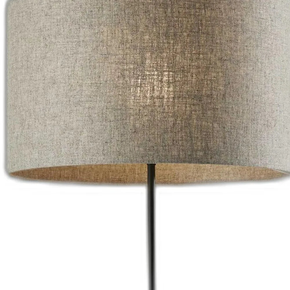 Beige Black Floor Lamp with Drum Shade