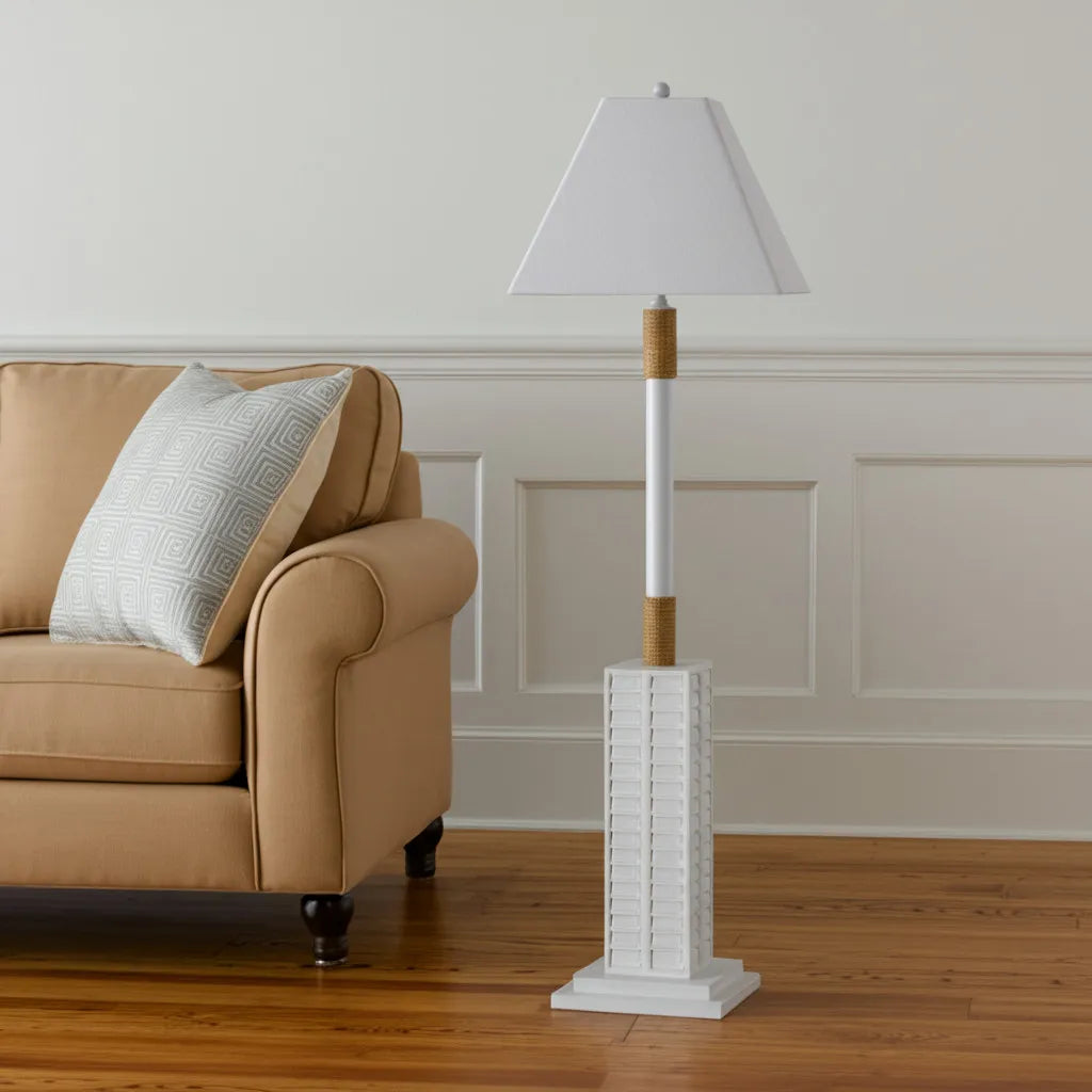 Modern White LED Floor Lamp with Linen Shade
