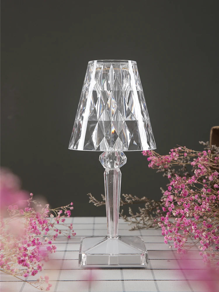 Diamond Glow: USB Rechargeable Touch Table Lamp