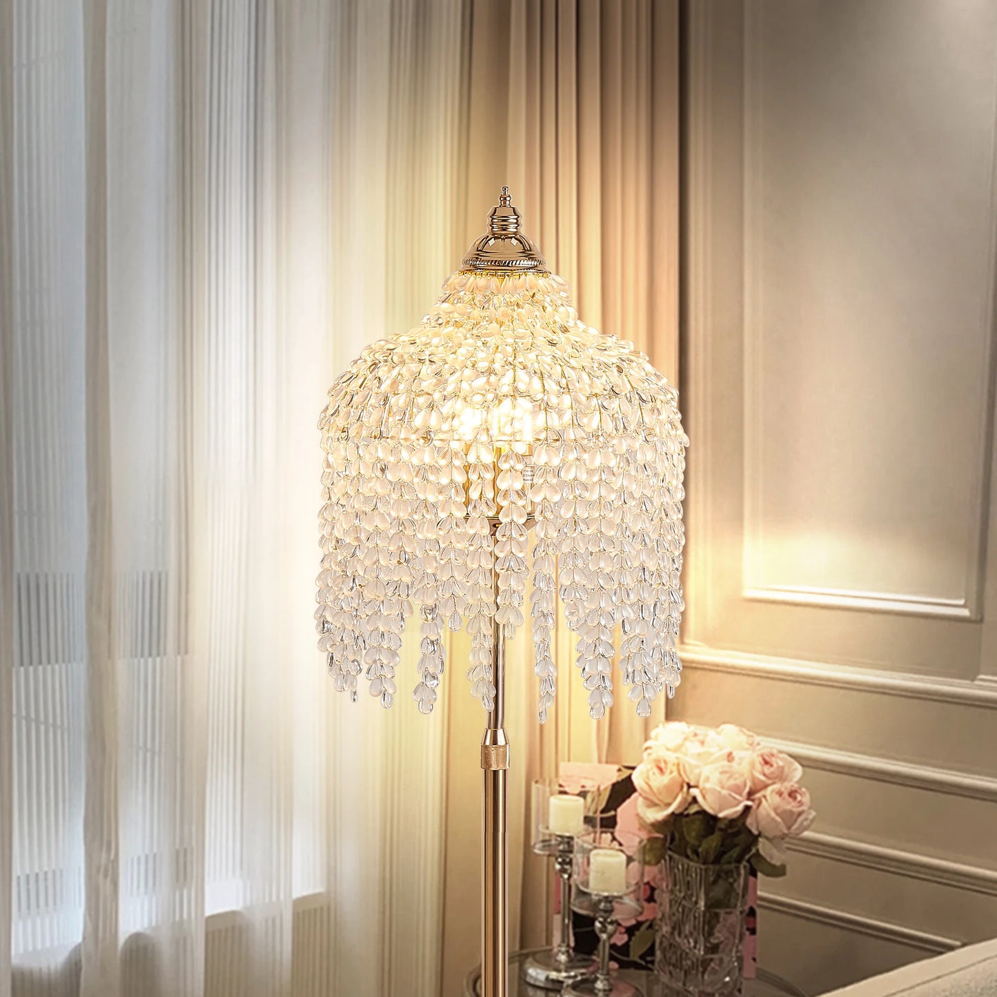 Gold Crystal Tree Brass Floor Lamp