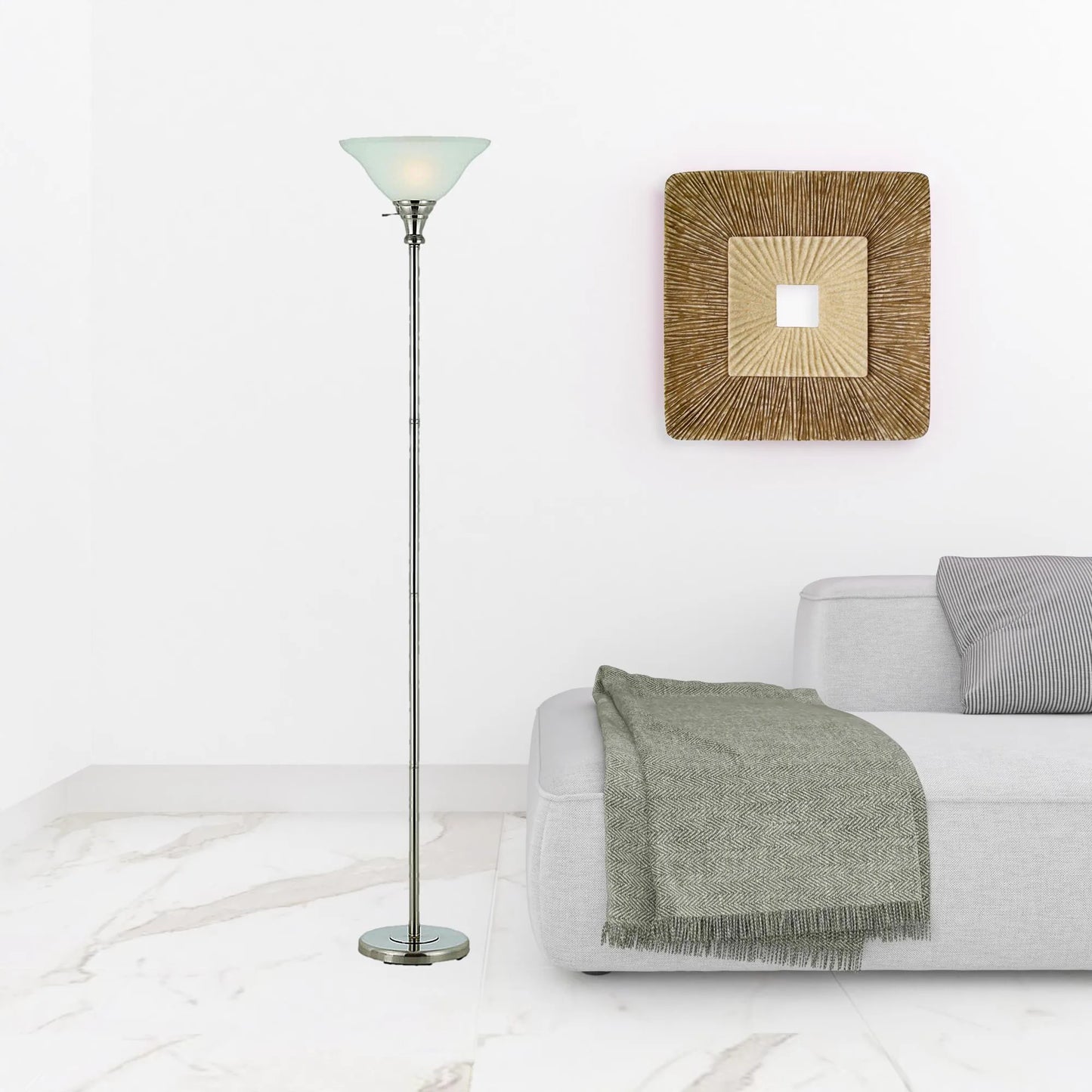Contemporary Nickel Torchiere Floor Lamp