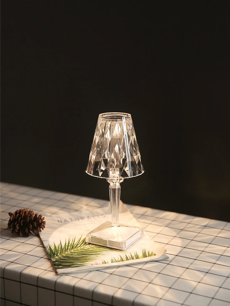 Diamond Glow: USB Rechargeable Touch Table Lamp