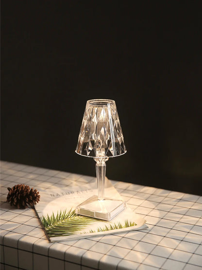 Diamond Glow: USB Rechargeable Touch Table Lamp