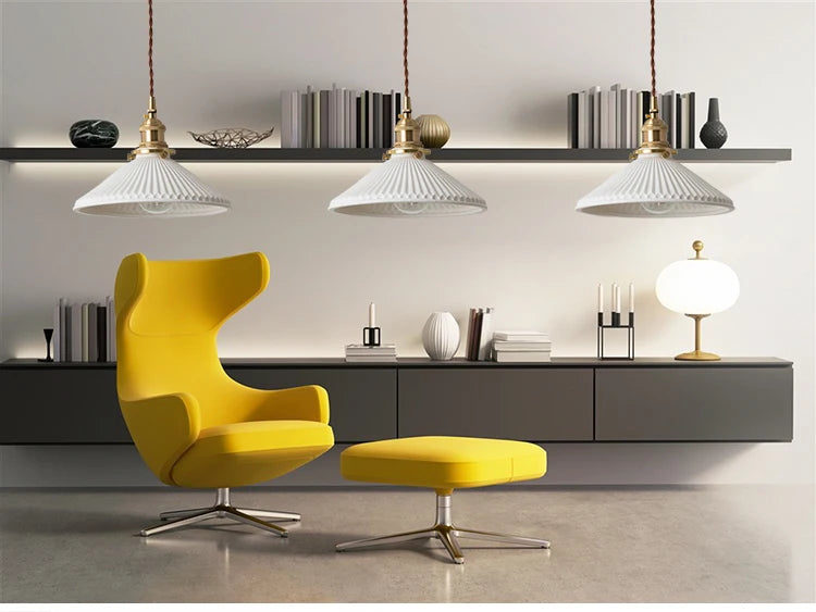 White Ceramic Brass Pendant Light