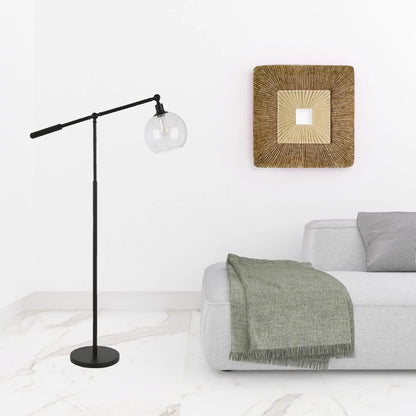 Modern Black Reading Floor Lamp with Globe Shade