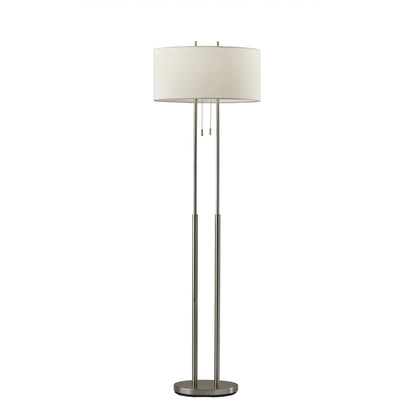 Silver LED Floor Lamp with Fabric Shade