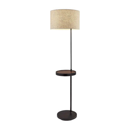 Beige Tray Table Floor Lamp with Drum Shade