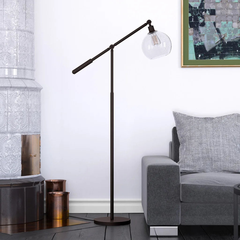 Modern Black Reading Floor Lamp with Globe Shade
