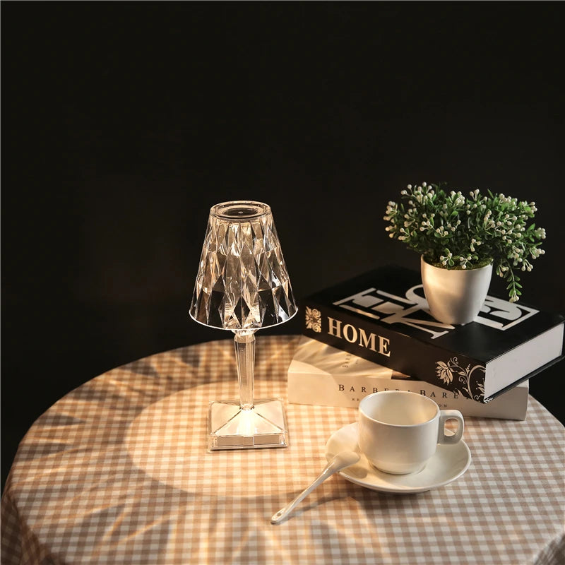 Diamond Glow: USB Rechargeable Touch Table Lamp