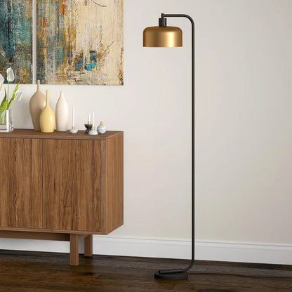 Black Arched Floor Lamp with Bell Shade