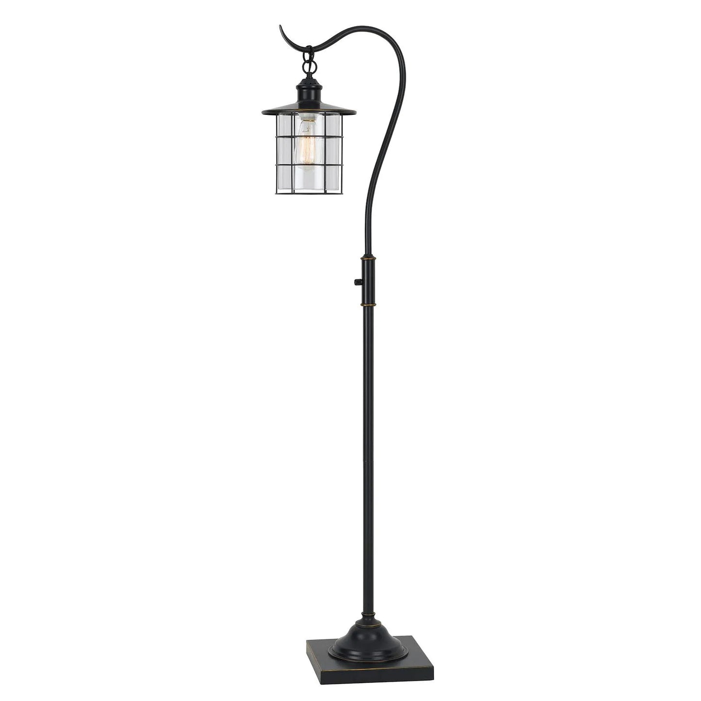 Antiqued Bronze European Floor Lamp with Glass Shade