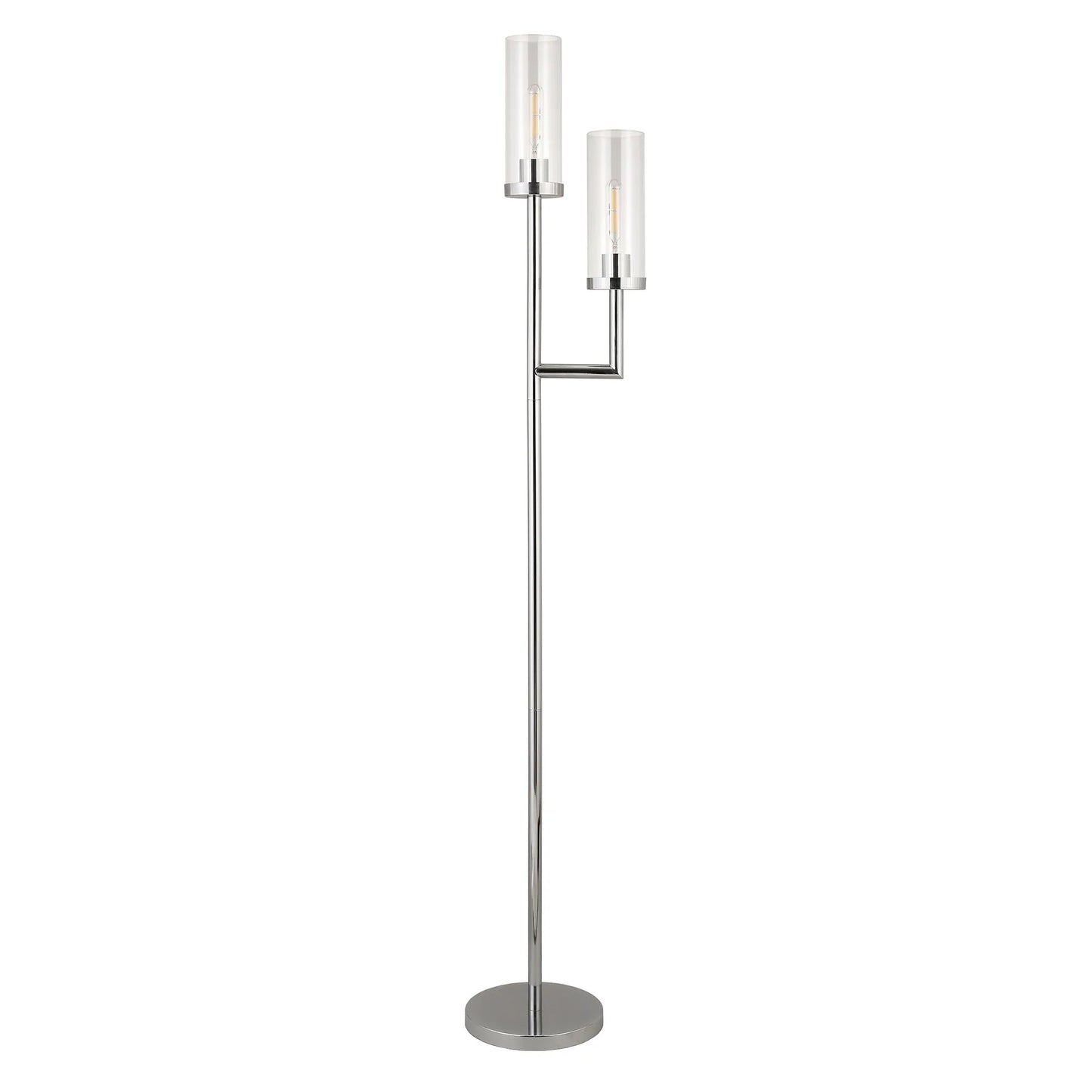 Nickel Two-Light Torchiere Floor Lamp with Glass Shade