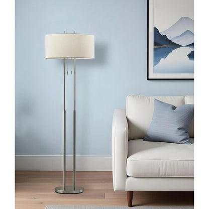 Silver LED Floor Lamp with Fabric Shade