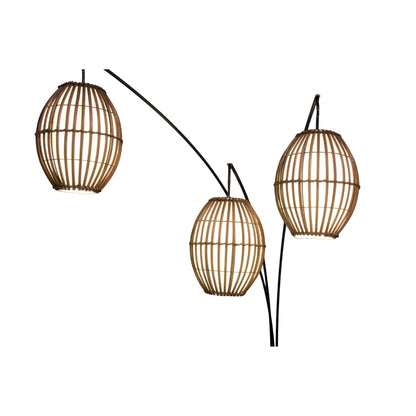 Contemporary Three-Light Tree Floor Lamp with Wicker Shade