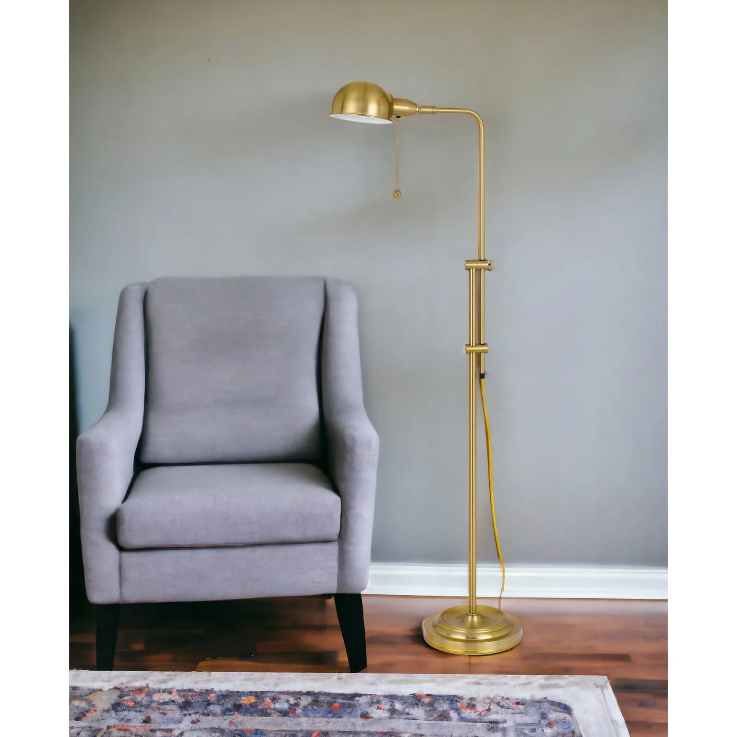 Brass Adjustable Floor Lamp with Dome Shade