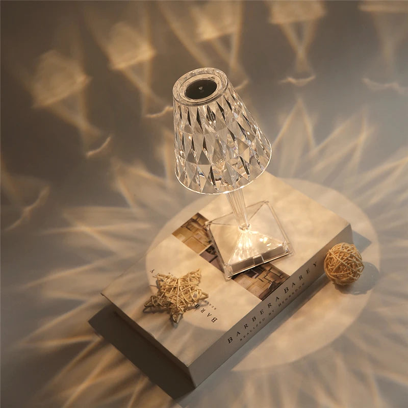 Diamond Glow: USB Rechargeable Touch Table Lamp