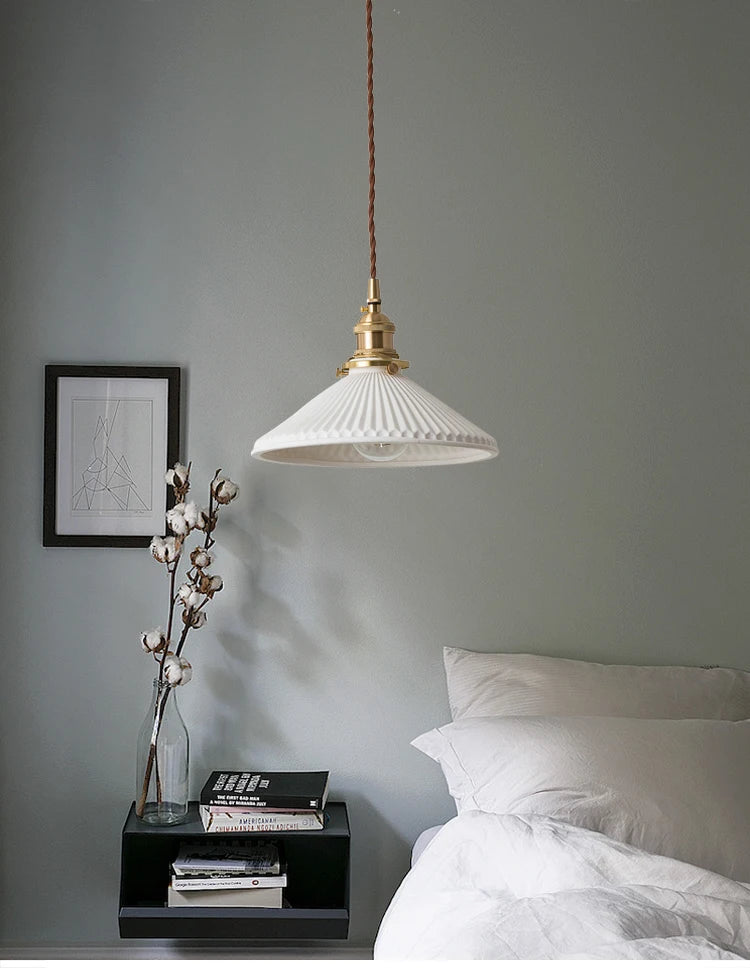 White Ceramic Brass Pendant Light