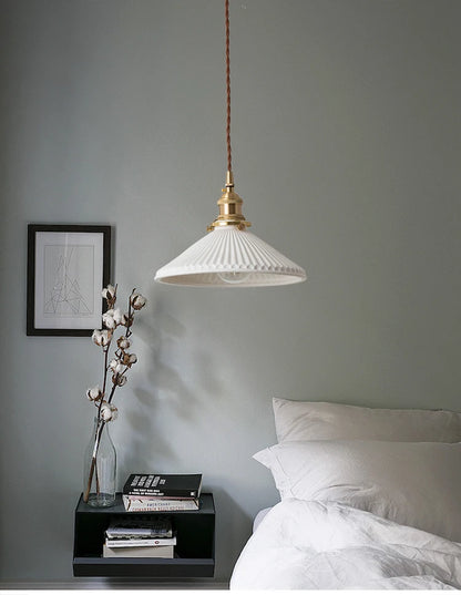 White Ceramic Brass Pendant Light