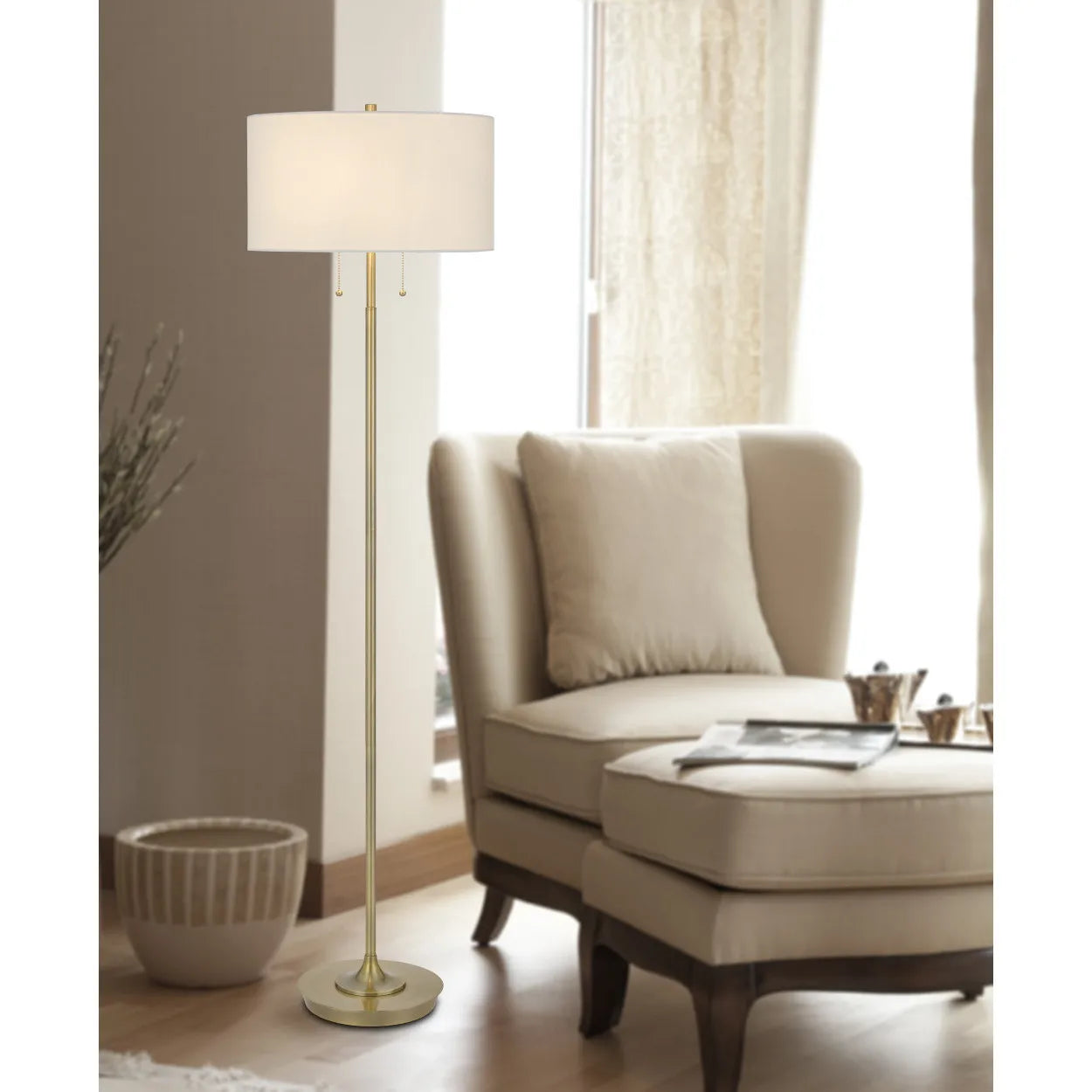 Luxury Two-Light Brass Floor Lamp