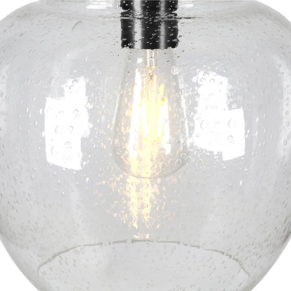 Black Arched Floor Lamp with Glass Dome Shade