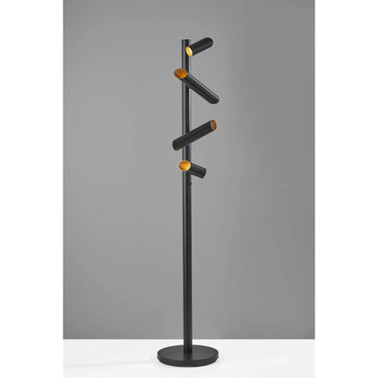 Modern Black Tree Floor Lamp with Cylinder Shades