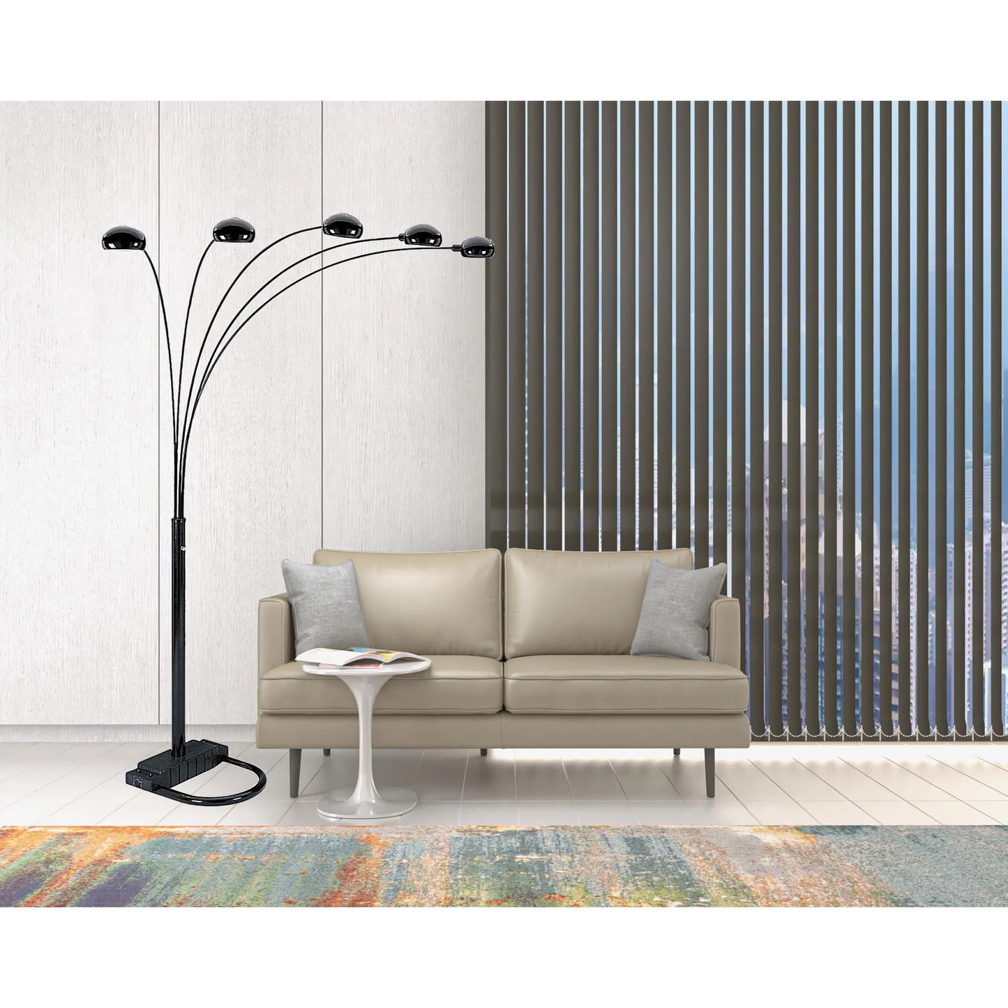 Black Five-Light Arc Floor Lamp