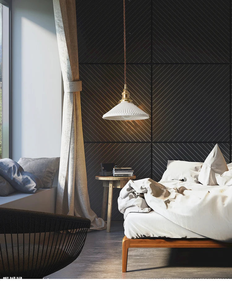 White Ceramic Brass Pendant Light