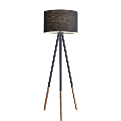 Contemporary Black Tripod Floor Lamp with Drum Shade