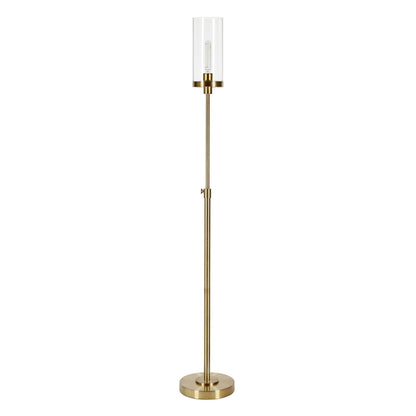 Adjustable Brass Torchiere Floor Lamp with Glass Shade