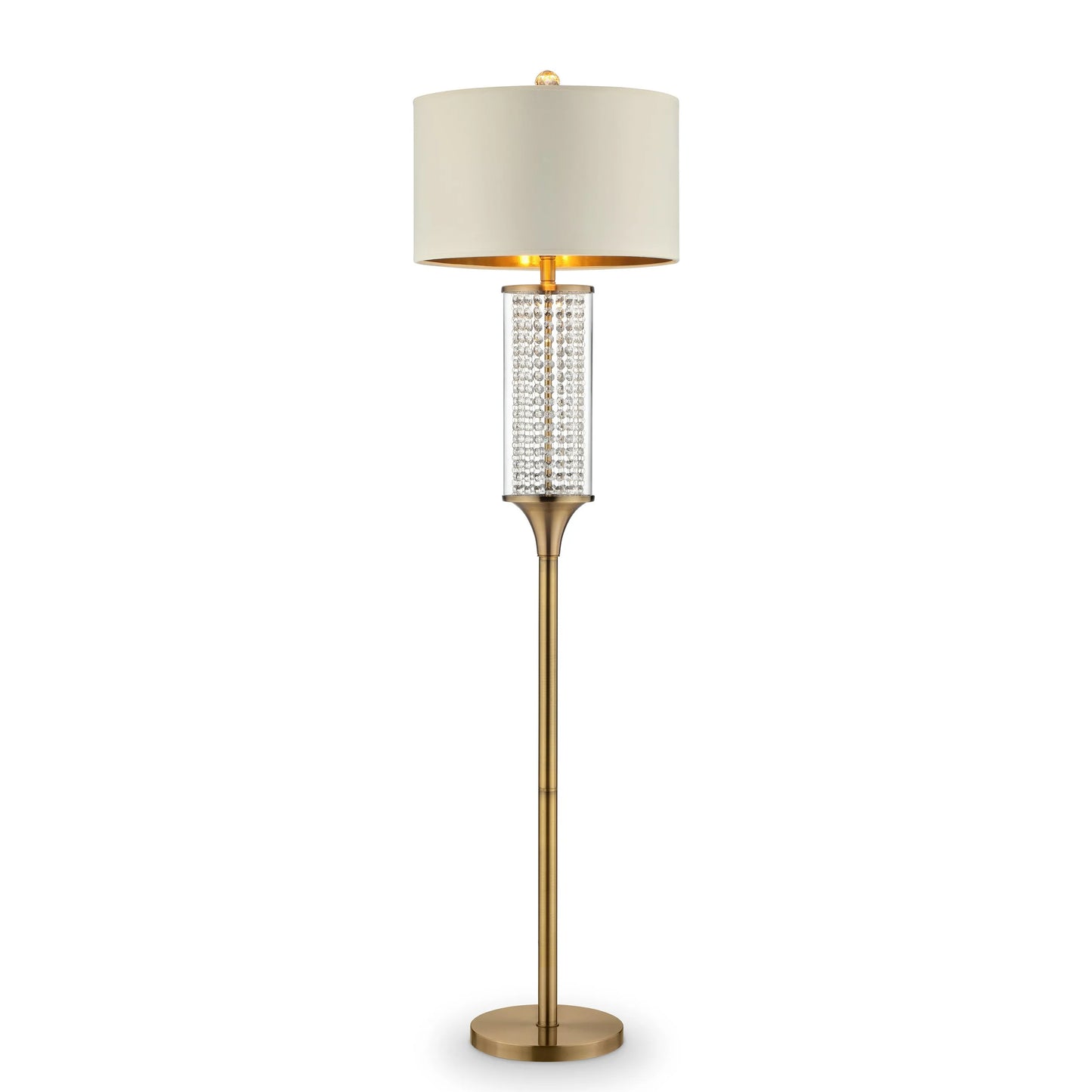 Gold Column LED Floor Lamp Off-White Metal Drum Shade