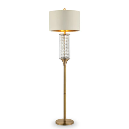 Gold Column LED Floor Lamp Off-White Metal Drum Shade