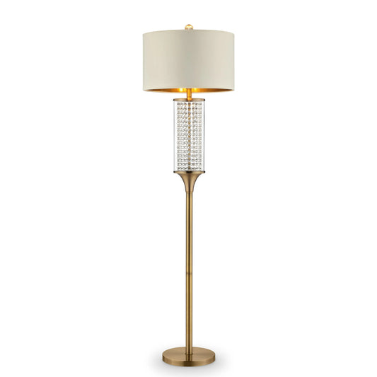 Gold Column LED Floor Lamp Off-White Metal Drum Shade