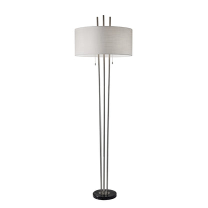 Silver Two-Light Floor Lamp with Linen Shade