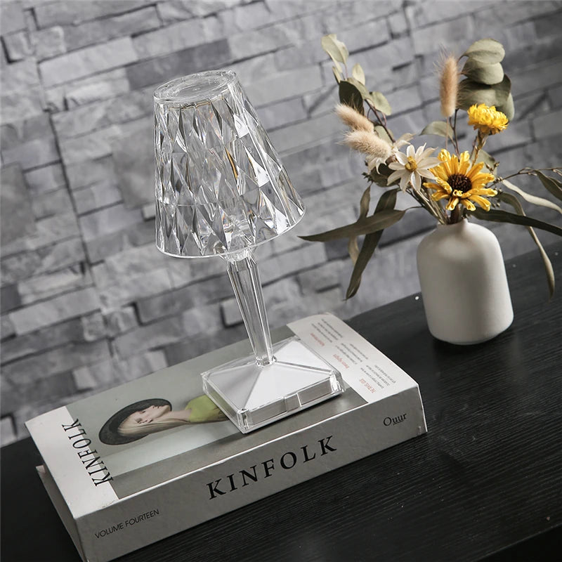 Diamond Glow: USB Rechargeable Touch Table Lamp