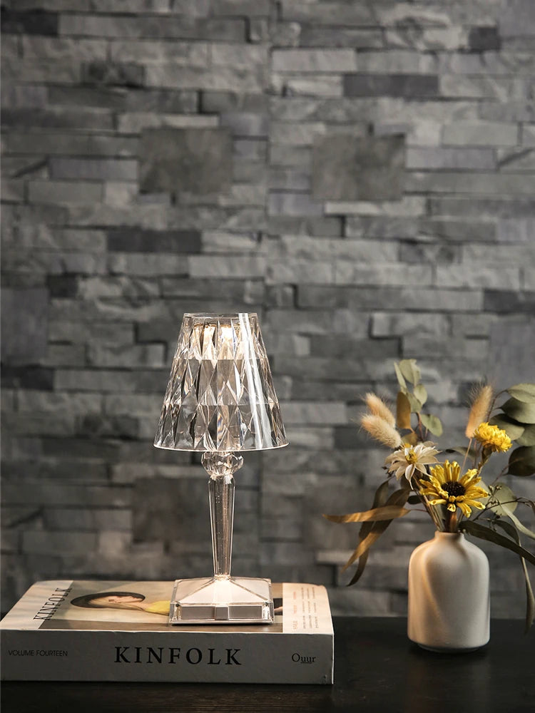 Diamond Glow: USB Rechargeable Touch Table Lamp