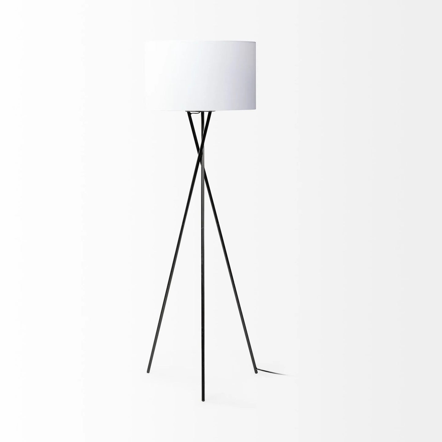 Black Tripod Floor Lamp with Drum Shade