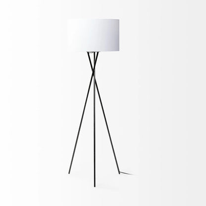 Black Tripod Floor Lamp with Drum Shade